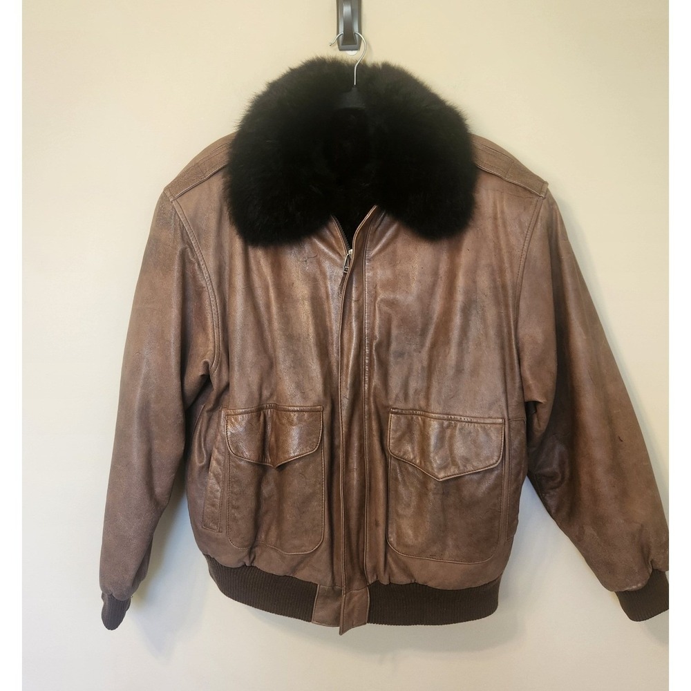 Vtg A-2 Leather Bomber Aviator Flight Jacket NZ Opossum Fur Liner Map Lined Med